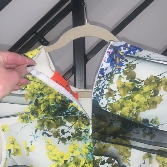 Clover Canyon Blue  and yellow Floral Printed Neoprene Bodycon Mini dress S - Picture 7 of 11